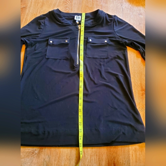 Anne Klein medium black 3/4 sleeve zip button top shirt blouse - Picture 6 of 10